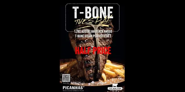 Every Tuesday: Get 1.2 kg of Black Angus T-Bone sharing steak